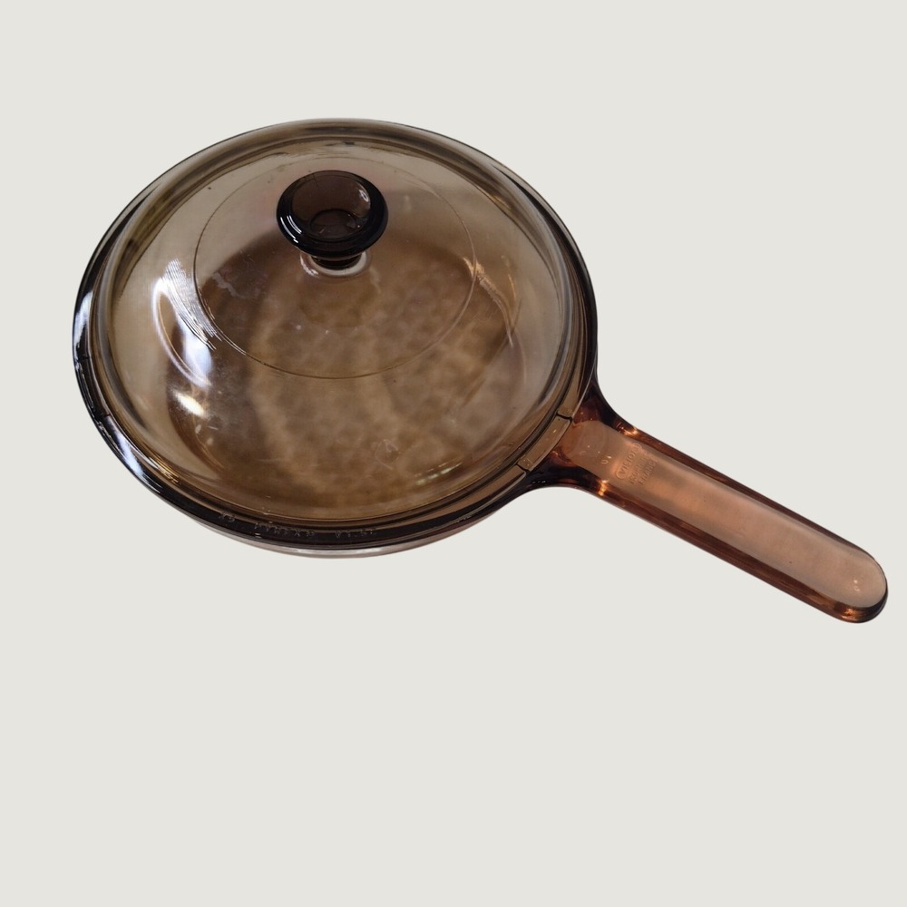 Vision Corning France 7 Inch Amber Glass Skillet Frying Pan with Pyrex Lid